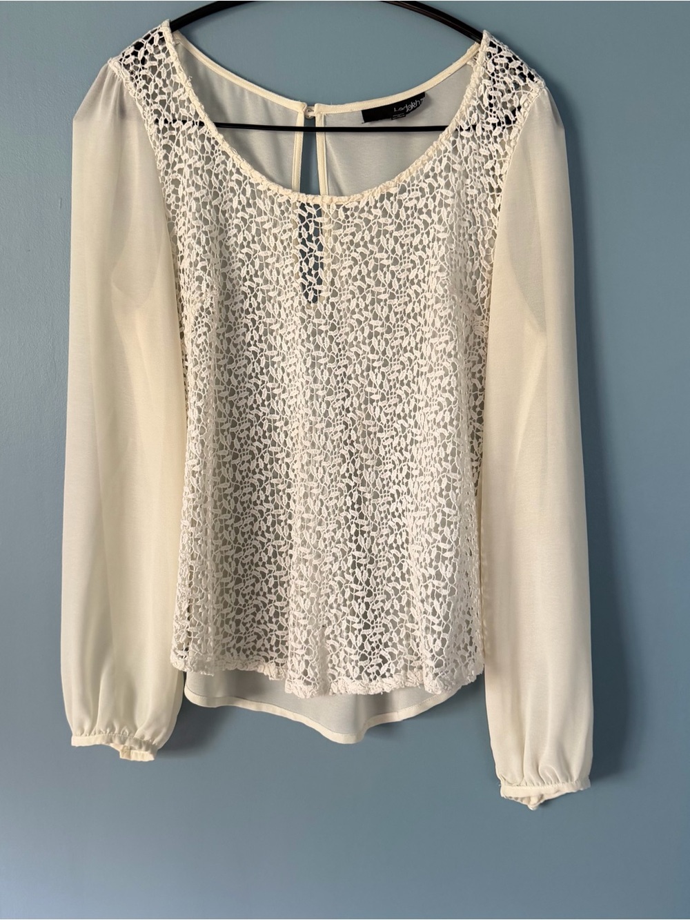 Ladakh Ivory Lace Front Long-Sleeve Blouse